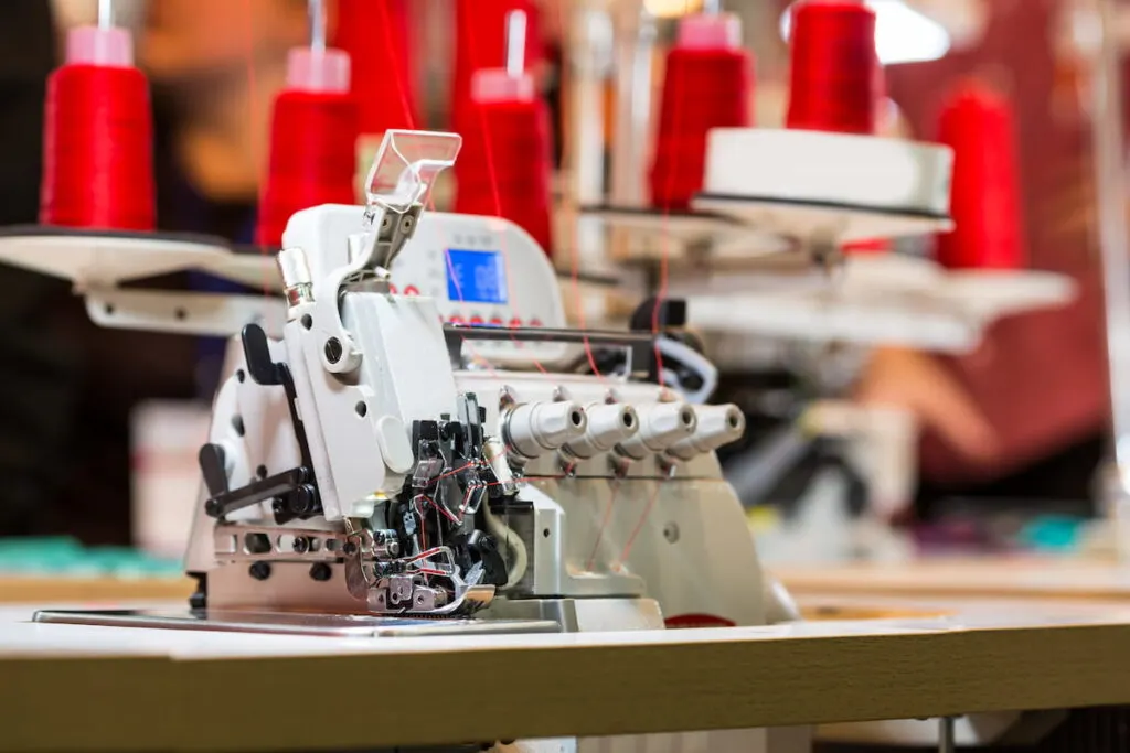 Overlock machine on sewing factory