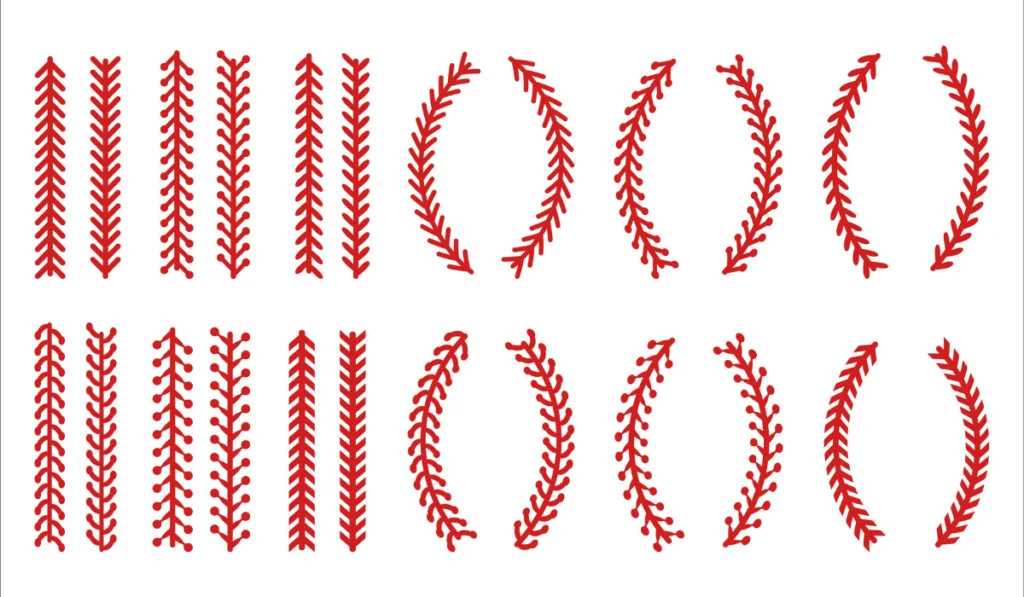 The red stitch or stitching of the baseball Isolated on white background.
