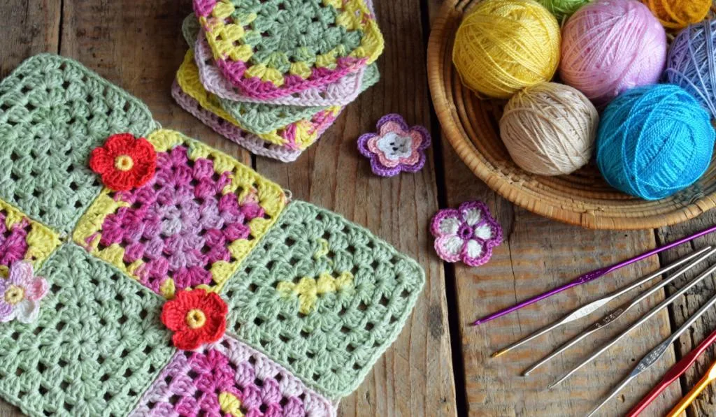 knitting and crochet  equipment's on the wooden table