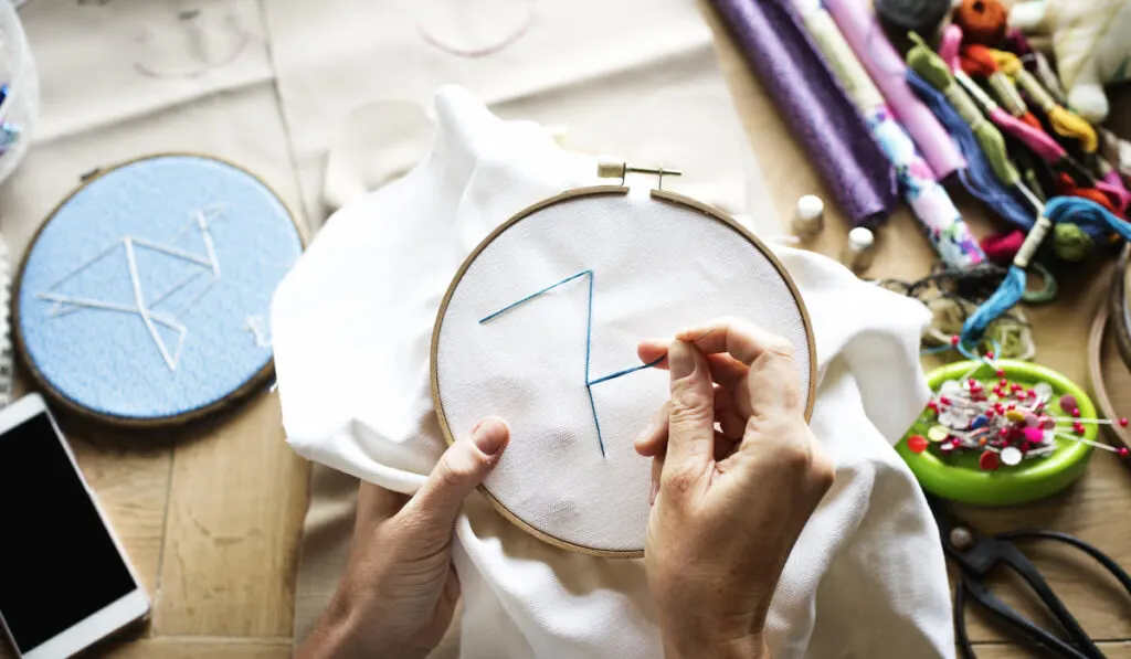 Embroidery hoop handicraft on the table