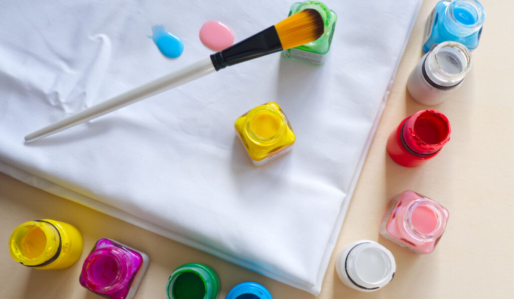 Colorful Fabric painting and a white fabric